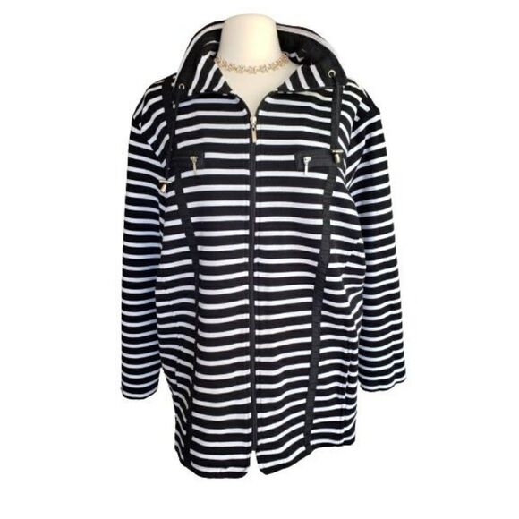 Women's Plus Jacket Black White Sports Loose Fit Jacket Full Zip 3X NWOT - Picture 1 of 7